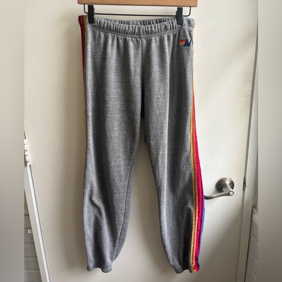 Aviator Nation 5 Stripe Sweatpants large athleisure workout streetwear travel - Picture 2 of 11